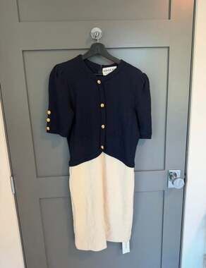 Vintage Adolfo at Saks Fifth Avenue Knit Colorblock Dress with Gold Buttons